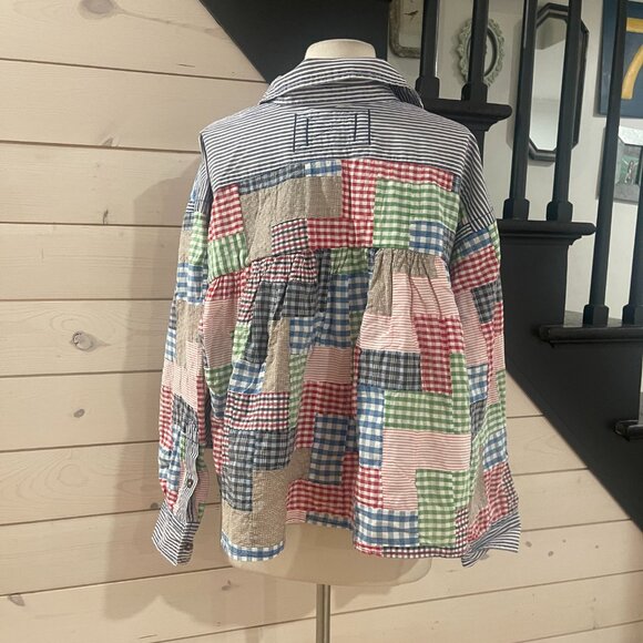 095 Free People We The Free Hand-Patched Quilted Babydoll Top NWOT Size Small - Picture 7 of 8